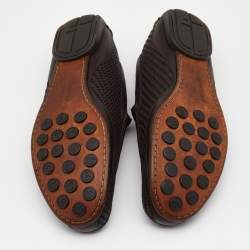 Giorgio Armani Dark Brown Woven Leather Slip On Loafers Size 43.5