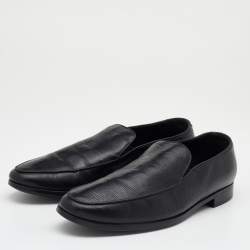 Giorgio Armani Black Lizard Embossed Leather Slip On Loafers Size 44