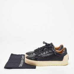 Giorgio Armani Black Perforated Leather Platform Sneakers Size 42