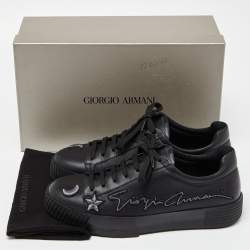 Giorgio Armani Black Leather Platform Sneakers Size 41
