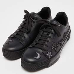 Giorgio Armani Black Leather Platform Sneakers Size 41