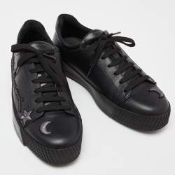 Giorgio Armani Black Leather Platform Sneakers Size 41