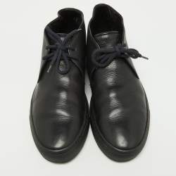 Pre Owned Giorgio Armani Black Leather High Top Derby Sneakers Size 42