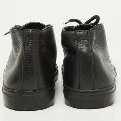 Pre Owned Giorgio Armani Black Leather High Top Derby Sneakers Size 42