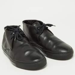 Pre Owned Giorgio Armani Black Leather High Top Derby Sneakers Size 42