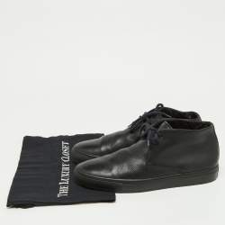 Pre Owned Giorgio Armani Black Leather High Top Derby Sneakers Size 42