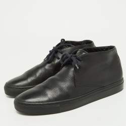 Pre Owned Giorgio Armani Black Leather High Top Derby Sneakers Size 42