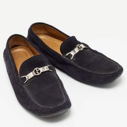 Giorgio Armani Navy Blue Suede Slip On Loafers Size 43.5