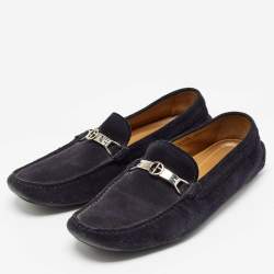 Giorgio Armani Navy Blue Suede Slip On Loafers Size 43.5