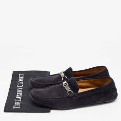 Giorgio Armani Navy Blue Suede Slip On Loafers Size 43.5