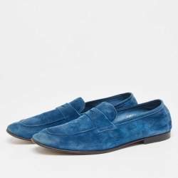 Giorgio Armani Blue Suede Penny Slip On Loafers Size 43