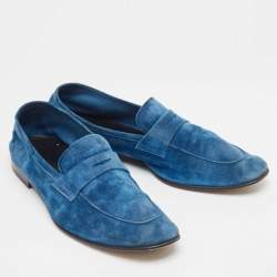 Giorgio Armani Blue Suede Penny Slip On Loafers Size 43
