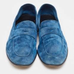 Giorgio Armani Blue Suede Penny Slip On Loafers Size 43