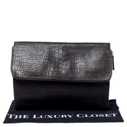 Giorgio Armani Dark Green Crocodile Embossed Leather Fold Over Document Case