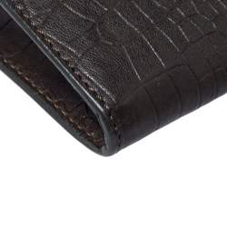 Giorgio Armani Dark Green Crocodile Embossed Leather Fold Over Document Case