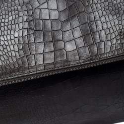 Giorgio Armani Dark Green Crocodile Embossed Leather Fold Over Document Case