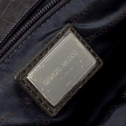 Giorgio Armani Dark Green Crocodile Embossed Leather Fold Over Document Case