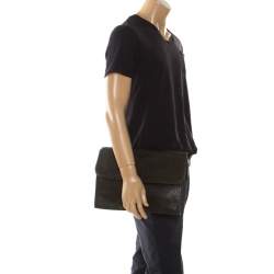 Giorgio Armani Dark Green Crocodile Embossed Leather Fold Over Document Case