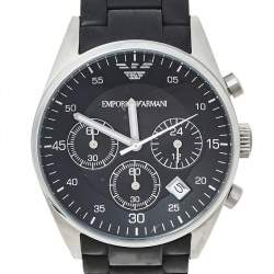 Pre Owned Emporio Armani Black Stainless Steel Rubber AR5868 Men's Wristwatch 38 mm