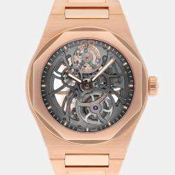 Pre Owned Girard Perregaux Laureato 81015-52-002-52A Automatic Grey 18k Rose Gold Men's Wristwatch 42 mm