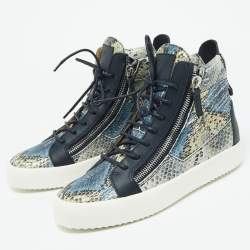 Pre Owned حذاء رياضي جوسيبي زانوتي جلد ثعبان متعدد الألوان بسلسلة مزدوجة عنق مرتفع مقاس 41.5