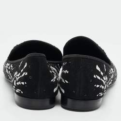 Giuseppe Zanotti Black/White Hand Print Suede Crystal Embellished Smoking Slippers Size 41.5
