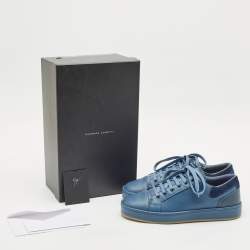 Giuseppe Zanotti Blue Leather and Suede GZ-City Sneakers Size 42.5