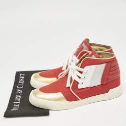 Giuseppe Zanotti Red/Gold Canvas And Leather Foxy London High Top Sneakers Size 45
