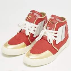 Giuseppe Zanotti Red/Gold Canvas And Leather Foxy London High Top Sneakers Size 45