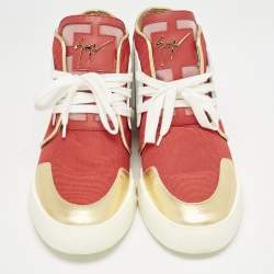 Giuseppe Zanotti Red/Gold Canvas And Leather Foxy London High Top Sneakers Size 45