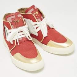 Giuseppe Zanotti Red/Gold Canvas And Leather Foxy London High Top Sneakers Size 45