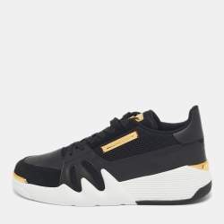 Pre Owned Giuseppe Zanotti Black Leather and Mesh Talon Sneakers Size 45