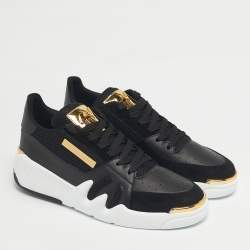 Pre Owned Giuseppe Zanotti Black Leather and Mesh Talon Sneakers Size 45