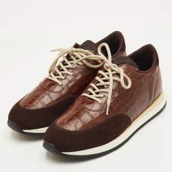 مملوكة مسبقًا Giuseppe Zanotti Jimy Size 42 Brown Croc Embossed Leather and Suede Low Top Sneakers