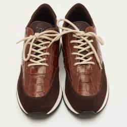 مملوكة مسبقًا Giuseppe Zanotti Jimy Size 42 Brown Croc Embossed Leather and Suede Low Top Sneakers