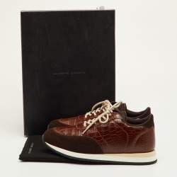 مملوكة مسبقًا Giuseppe Zanotti Jimy Size 42 Brown Croc Embossed Leather and Suede Low Top Sneakers