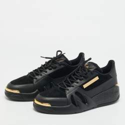 Pre Owned Giuseppe Zanotti Talon Size 44 Black Leather and Suede Lace Up Sneakers