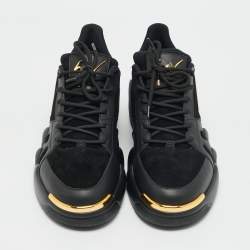 Pre Owned Giuseppe Zanotti Talon Size 44 Black Leather and Suede Lace Up Sneakers