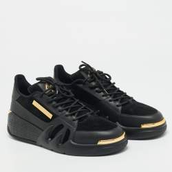 Pre Owned Giuseppe Zanotti Talon Size 44 Black Leather and Suede Lace Up Sneakers