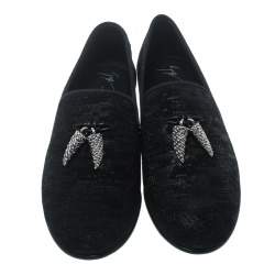 Pre Owned Giuseppe Zanotti Black Textured Suede Kramer Shark Tooth Smoking Slippers Size 40