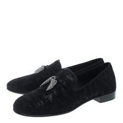 Pre Owned Giuseppe Zanotti Black Textured Suede Kramer Shark Tooth Smoking Slippers Size 40