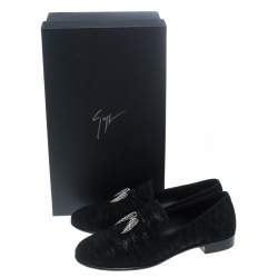Pre Owned Giuseppe Zanotti Black Textured Suede Kramer Shark Tooth Smoking Slippers Size 40