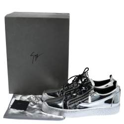 Pre Owned Giuseppe Zanotti Silver Patent Leather Double Zip Low Top Platform Sneakers Size 45