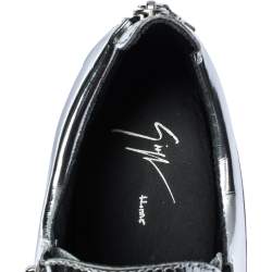 Pre Owned Giuseppe Zanotti Silver Patent Leather Double Zip Low Top Platform Sneakers Size 45