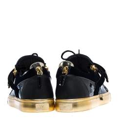 Pre Owned Giuseppe Zanotti Black/Gold Velvet and Leather Coby High Top Sneakers