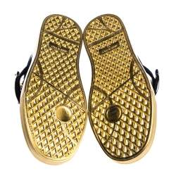 Pre Owned Giuseppe Zanotti Black/Gold Velvet and Leather Coby High Top Sneakers