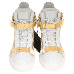 Pre Owned Giuseppe Zanotti White Croc Embossed Leather Coby High Top Sneakers Size 45