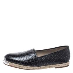 Pre Owned Giuseppe Zanotti Black Croc Embossed Leather Espadrille Flats Size 44