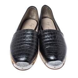 Pre Owned Giuseppe Zanotti Black Croc Embossed Leather Espadrille Flats Size 44