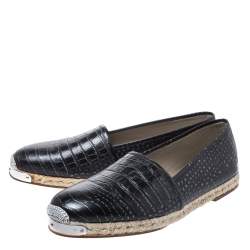 Pre Owned Giuseppe Zanotti Black Croc Embossed Leather Espadrille Flats Size 44